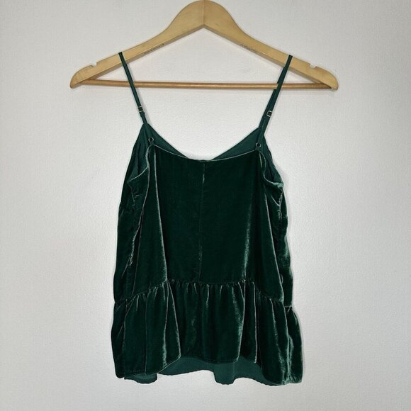 J Crew Velvet Peplum Cami Top Size 0P Green Silk Blend Christmas Holidays - Picture 2 of 9